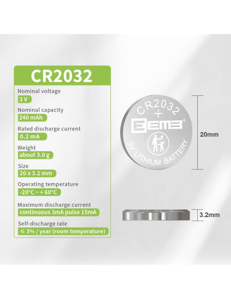 Baterías de Litio EEMB CR2032 - Paquete de 20 Unidades 3V