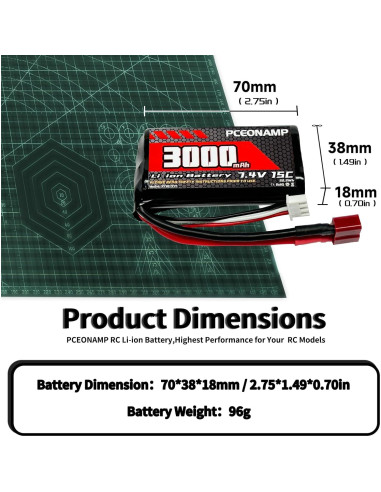 Batería Li-ion 7.4V 3000mAh PCEONAMP para coches RC 1/10 1/12 1/16