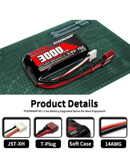 Batería Li-ion 7.4V 3000mAh PCEONAMP para coches RC 1/10 1/12 1/16