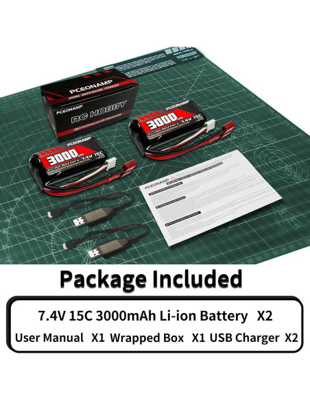 Batería Li-ion 7.4V 3000mAh PCEONAMP para coches RC 1/10 1/12 1/16