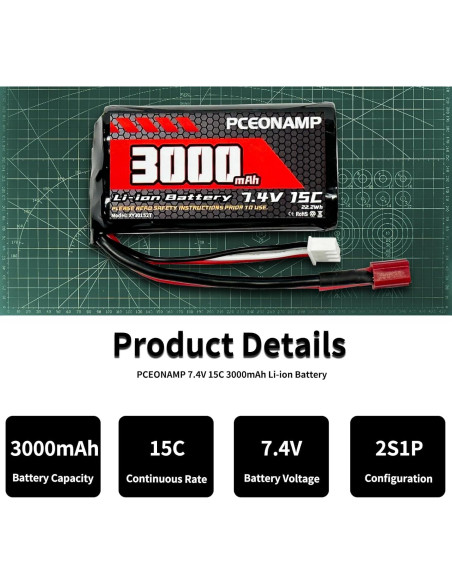 Batería Li-ion 7.4V 3000mAh PCEONAMP para coches RC 1/10 1/12 1/16