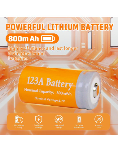 Baterías Recargables CR123A Horbupa Paquete de 4 - 3.7V 800mAh