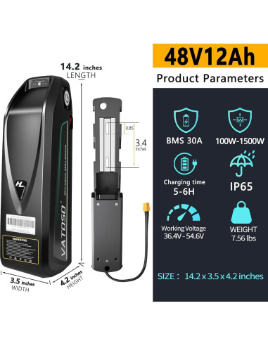 Batería de Litio 48V 12Ah VATOSO con BMS 30A y Cargador