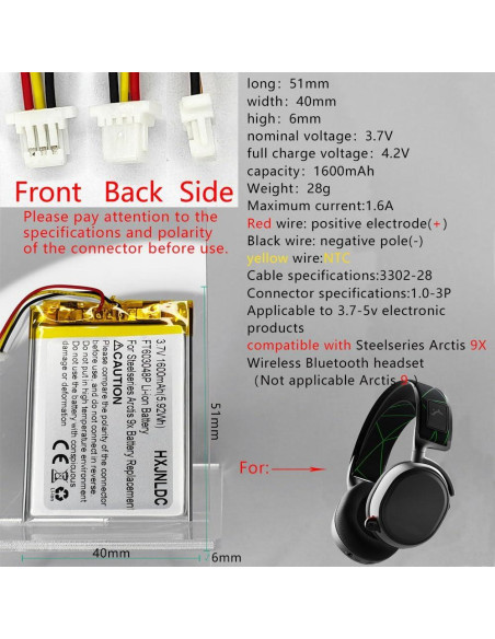 Batería de polímero de litio recargable HXJN FT603048P 3.7V 1600mAh