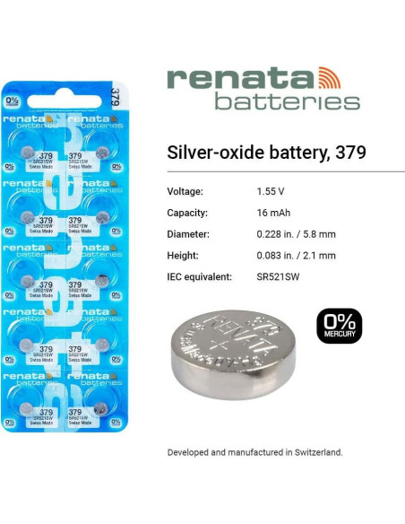 Baterías de Óxido de Plata Renata 379 SR521SW - 1.55V (2 Unidades)