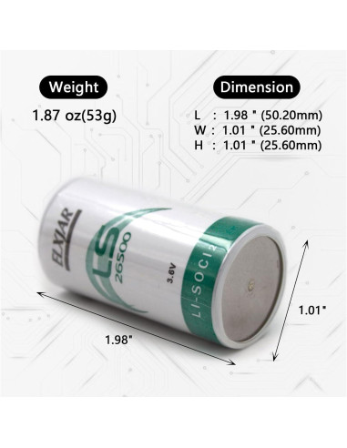 Paquete de 2 Baterías de Litio Cloruro de Tionilo 3.6V 9000mAh