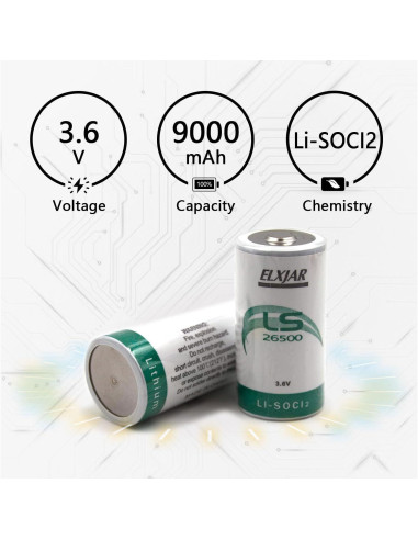 Paquete de 2 Baterías de Litio Cloruro de Tionilo 3.6V 9000mAh