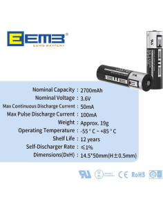 Batería de Litio EEMB ER14505 AA 3.6V 2700mAh No Recargable 2