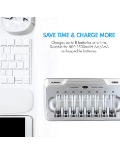 Cargador de Baterías Tenergy TN145 AA AAA 8 Ranuras LED 2