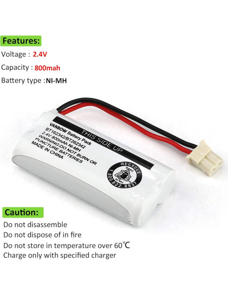 Batería Ni-MH 2.4V 800mAh VANBOW para Teléfonos Inalámbricos