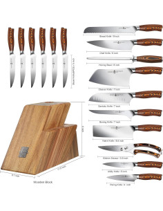 Juego de Cuchillos de Cocina TUO 17 Piezas Acero Alemán 2