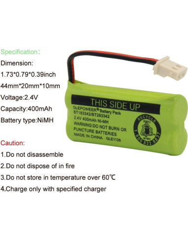 Batería Geilienergy BT183342 2.4V 400mAh Compatible Paquete de 2