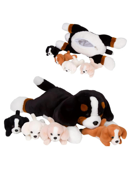 PixieCrush Peluche Mamá Bernés con 4 Cachorros 12,7x25,4x20,3cm
