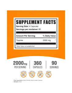 Cápsulas de Taurina BulkSupplements 2000mg - 360 Unidades 2