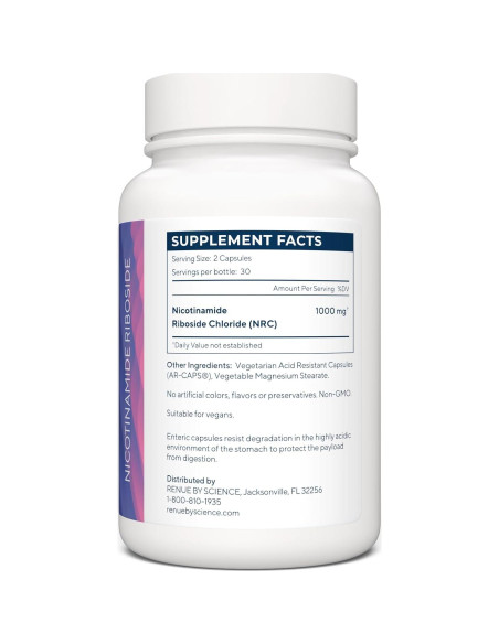 Suplemento de NAD+ Renue By Science 1000mg Ribósido de Nicotinamida - 60 Cápsulas