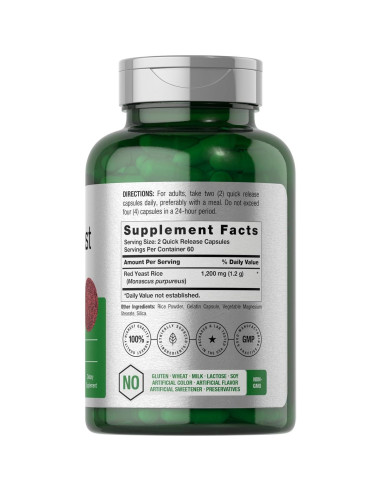 Arroz de Levadura Roja Horbaach 1200 mg 120 Cápsulas Suplemento