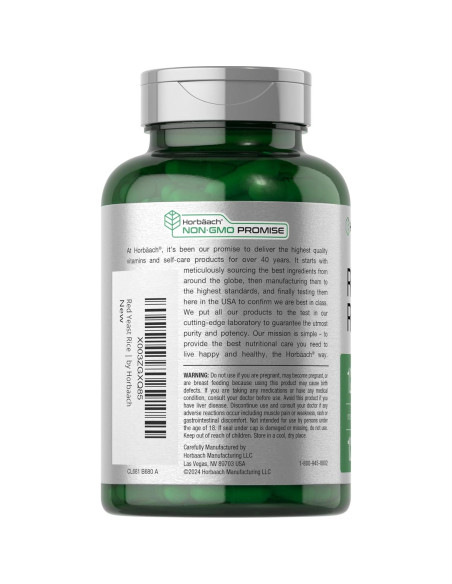 Arroz de Levadura Roja Horbaach 1200 mg 120 Cápsulas Suplemento