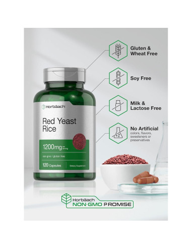 Arroz de Levadura Roja Horbaach 1200 mg 120 Cápsulas Suplemento