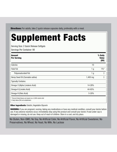 Cápsulas de Aceite de Cáñamo Piping Rock 1400mg 180 Gelatinas