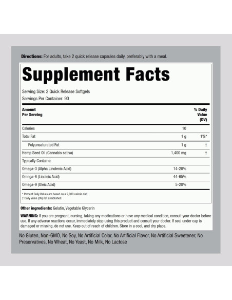 Cápsulas de Aceite de Cáñamo Piping Rock 1400mg 180 Gelatinas