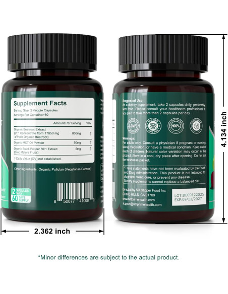 Cápsulas de Remolacha Orgánica Natprime 17850mg 120 Unidades