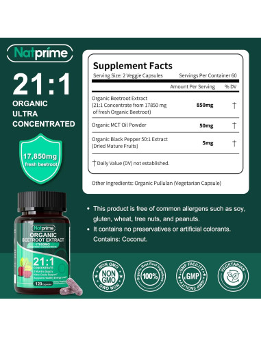 Cápsulas de Remolacha Orgánica Natprime 17850mg 120 Unidades