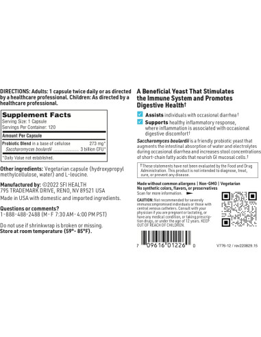 Probiotico Klaire Labs Saccharomyces Boulardii 120 Cápsulas