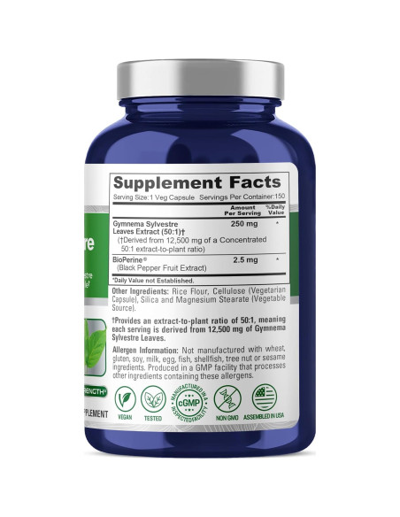 Extracto de Gymnema Sylvestre NusaPure 250 mg 150 cápsulas veganas