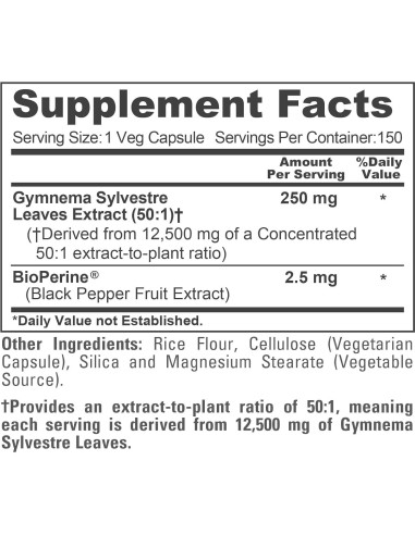 Extracto de Gymnema Sylvestre NusaPure 250 mg 150 cápsulas veganas