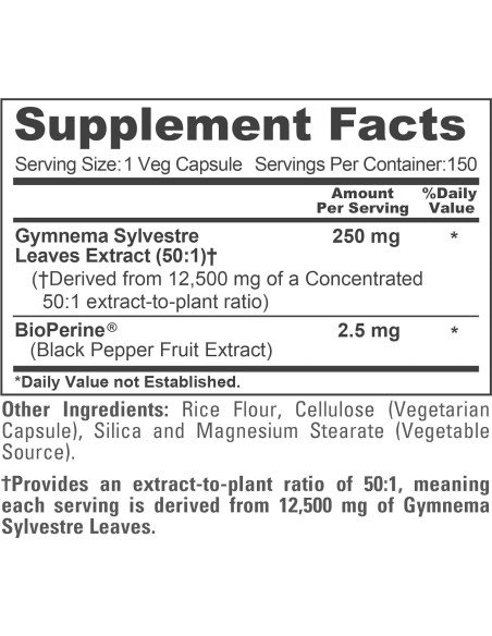 Extracto de Gymnema Sylvestre NusaPure 250 mg 150 cápsulas veganas