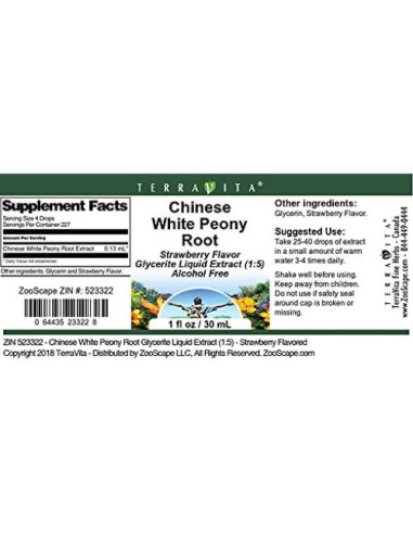 Extracto Líquido Glicerita de Raíz de Peonía Blanca TerraVita 88.72 ml Sabor Fresa - Paquete de 3