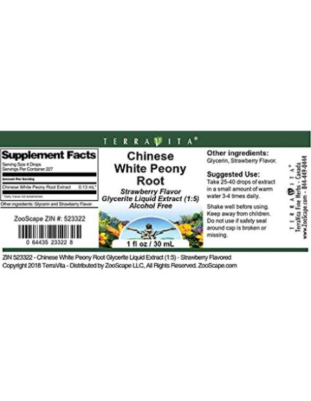 Extracto Líquido Glicerita de Raíz de Peonía Blanca TerraVita 88.72 ml Sabor Fresa - Paquete de 3