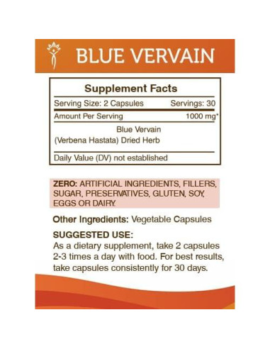 Cápsulas de Vervena Azul 1000 mg Secretos de la Tribu 60 Unidades