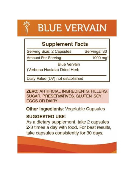 Cápsulas de Vervena Azul 1000 mg Secretos de la Tribu 60 Unidades