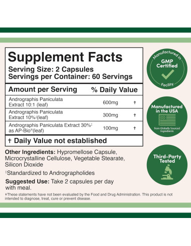 Cápsulas de Andrographis Max Double Wood 1000mg 120 unidades