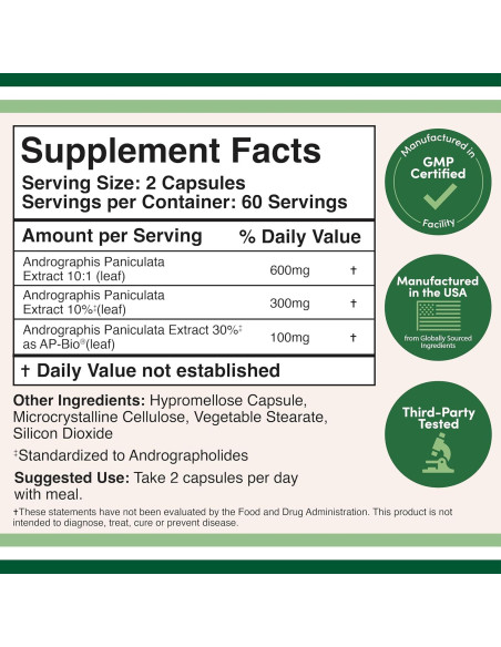 Cápsulas de Andrographis Max Double Wood 1000mg 120 unidades