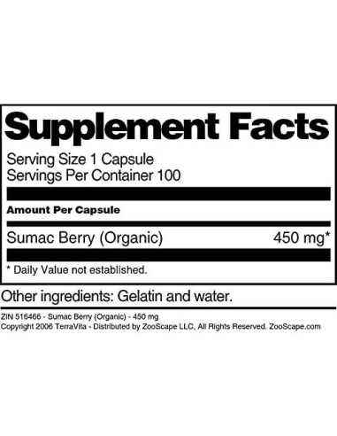 Baya de Sumac Orgánica TerraVita 450 mg 100 Cápsulas x 3