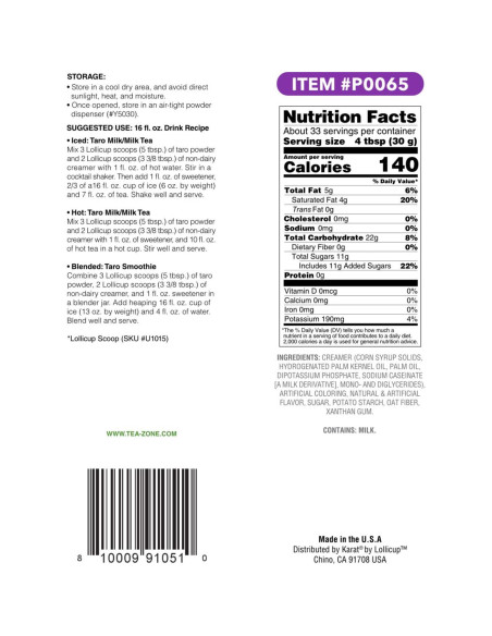 Polvo de Taro Tea Zone 1 kg - Sabor Dulce y Violeta