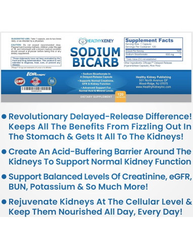 Cápsulas de Bicarbonato de Sodio 650mg Healthy Kidney - 120 Pastillas