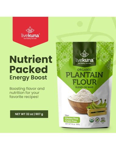 Harina de Plátano Orgánica LiveKuna 907g Sin Gluten Vegana