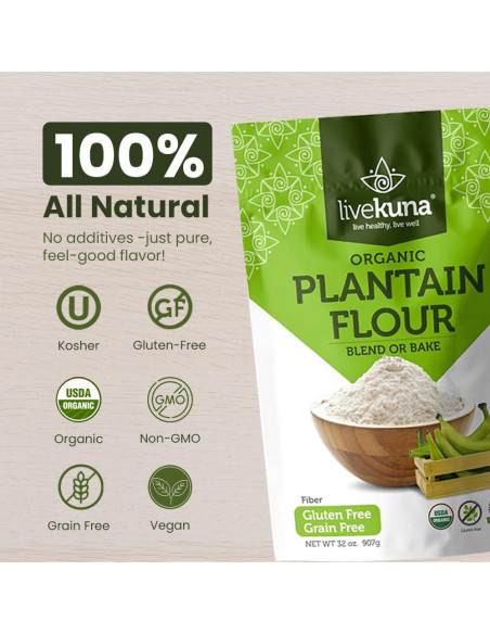 Harina de Plátano Orgánica LiveKuna 907g Sin Gluten Vegana