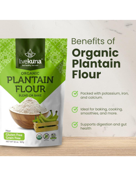 Harina de Plátano Orgánica LiveKuna 907g Sin Gluten Vegana