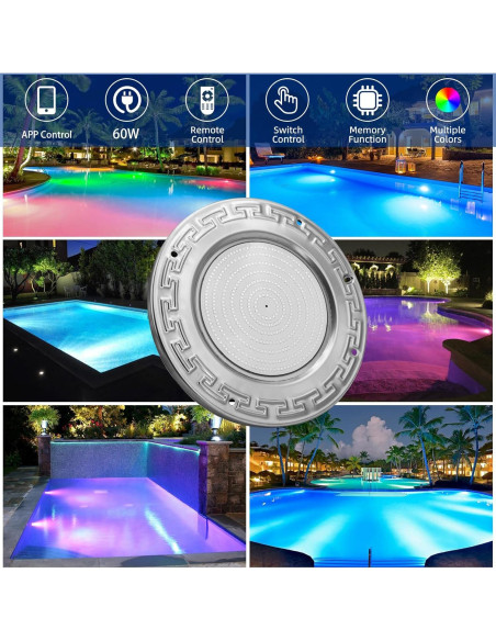 Luces de piscina LED Awanhe 60W 10" RGB con control remoto