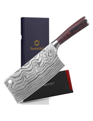 Cuchillo Cleaver 7" Sunnecko Acero Inoxidable Pakkawood