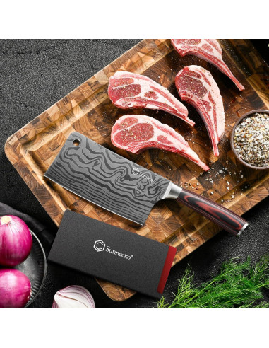 Cuchillo Cleaver 7" Sunnecko Acero Inoxidable Pakkawood
