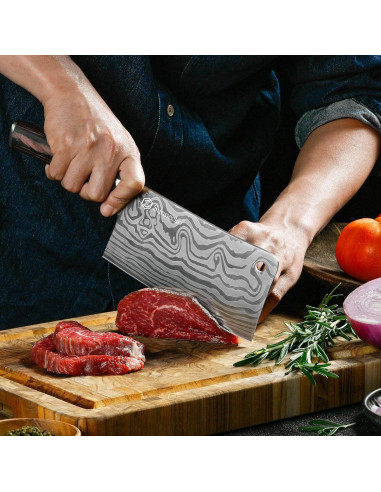 Cuchillo Cleaver 7" Sunnecko Acero Inoxidable Pakkawood
