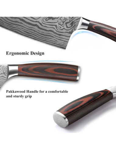 Cuchillo Cleaver 7" Sunnecko Acero Inoxidable Pakkawood
