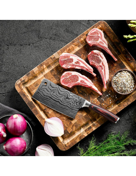 Cuchillo Cleaver 7" Sunnecko Acero Inoxidable Pakkawood