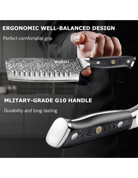 Cuchillo Nakiri MOSFiATA 18 cm Damasco VG-10 Mango Ergonómico