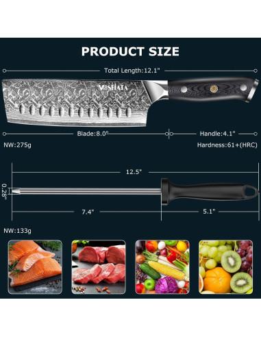 Cuchillo Nakiri MOSFiATA 18 cm Damasco VG-10 Mango Ergonómico